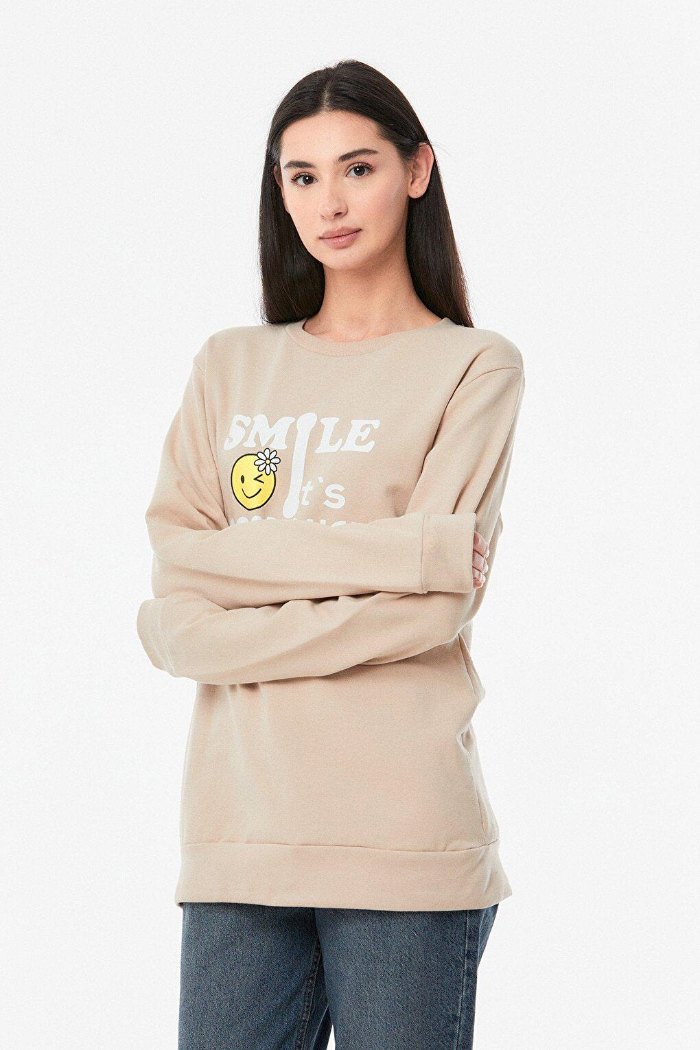 Printed Crew Neck Girl's Sweatshirt