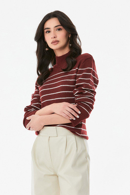 Striped High Collar Knitwear Sweater