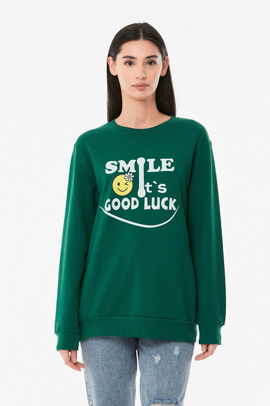 Printed Crew Neck Girl's Sweatshirt