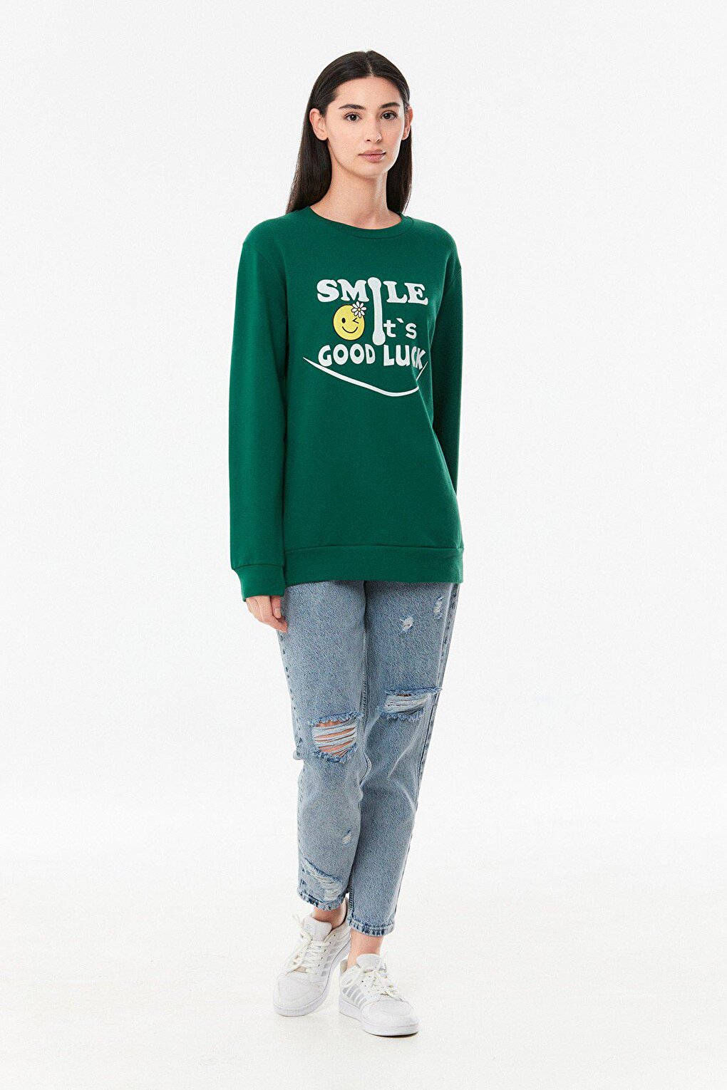 Printed Crew Neck Girl's Sweatshirt