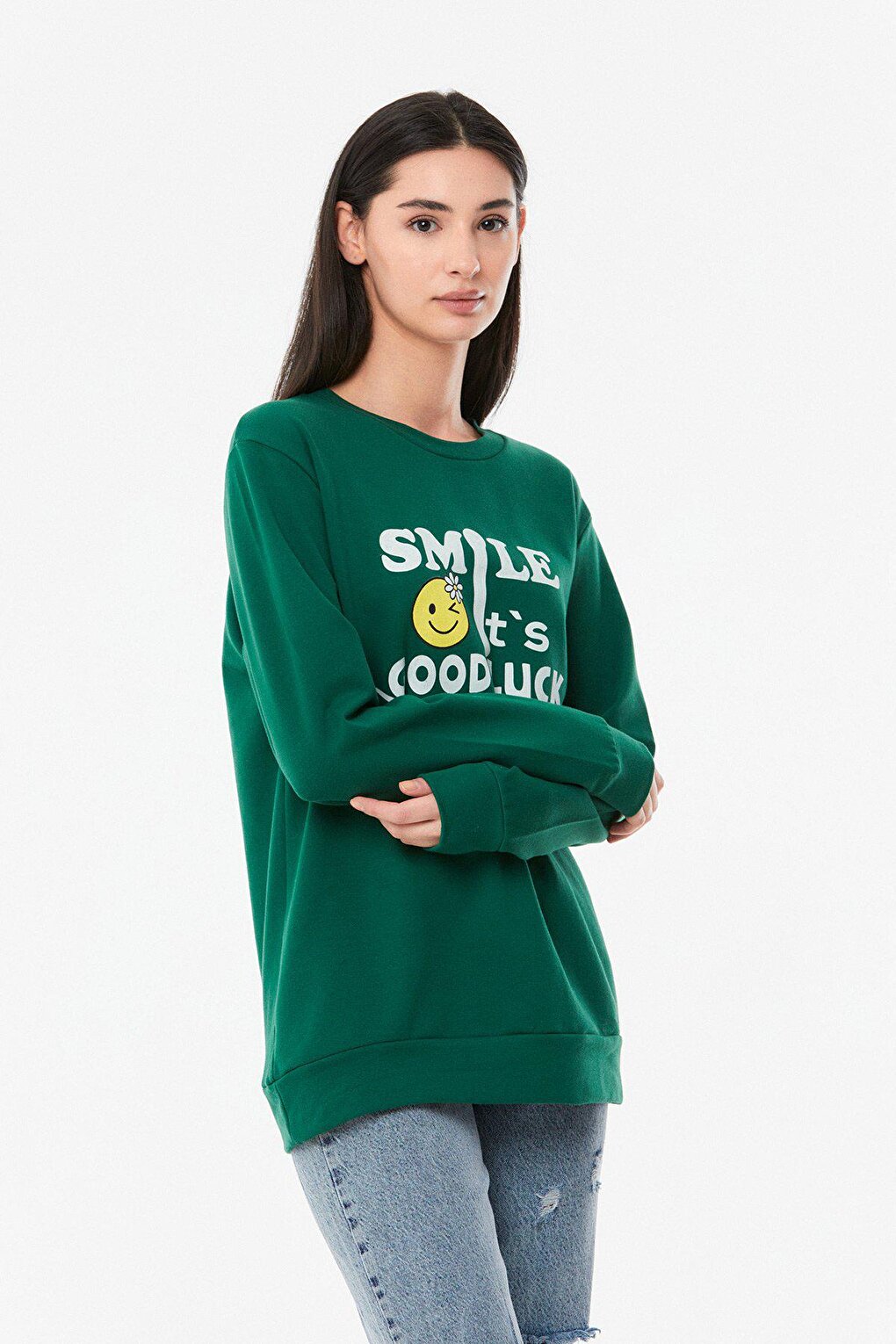 Printed Crew Neck Girl's Sweatshirt