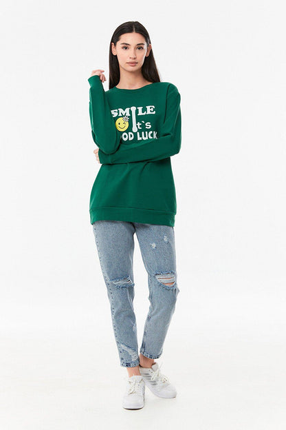 Printed Crew Neck Girl's Sweatshirt