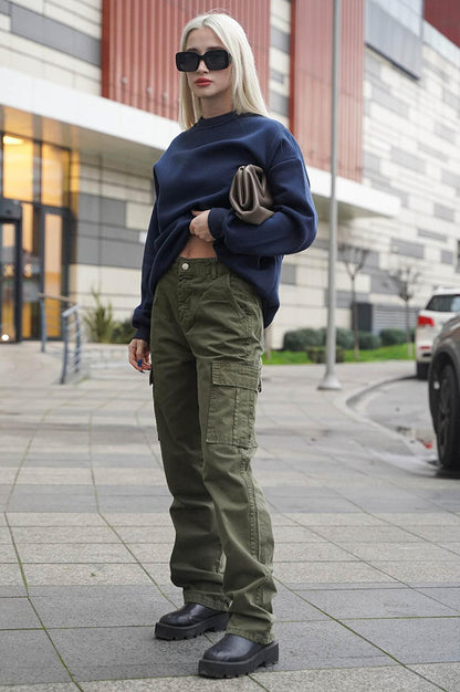 Khaki Pocket Detailed Cargo Trousers MG1602