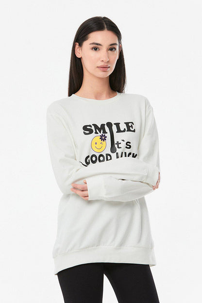 Printed Crew Neck Girl's Sweatshirt