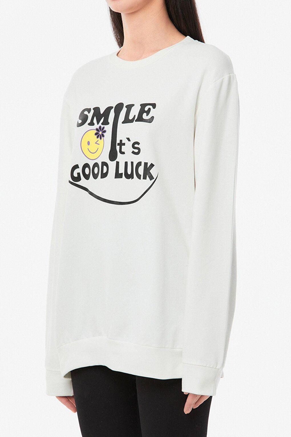 Printed Crew Neck Girl's Sweatshirt