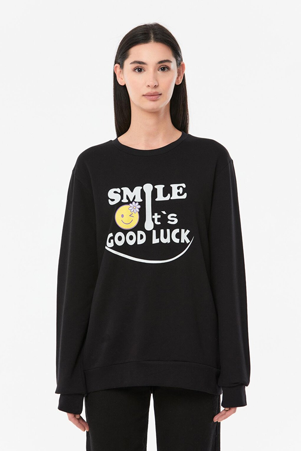 Printed Crew Neck Girl's Sweatshirt