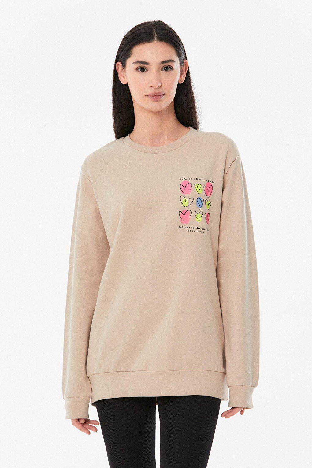 Heart Printed Crew Neck Girl's Sweatshirt