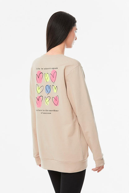 Heart Printed Crew Neck Girl's Sweatshirt