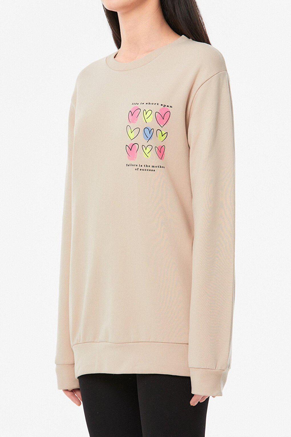 Heart Printed Crew Neck Girl's Sweatshirt