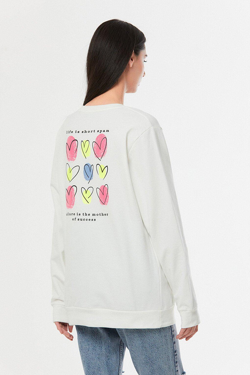 Heart Printed Crew Neck Girl's Sweatshirt