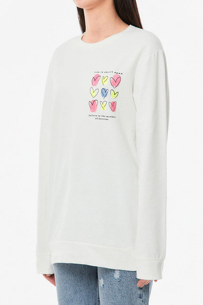 Heart Printed Crew Neck Girl's Sweatshirt