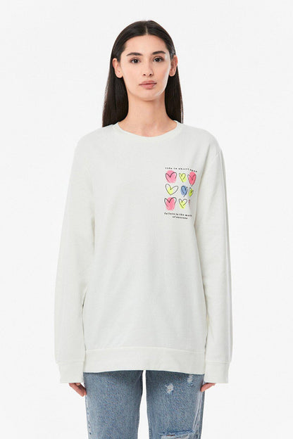 Heart Printed Crew Neck Girl's Sweatshirt