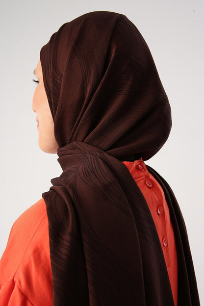 Brown Silky Shimmering Jacquard Shawl