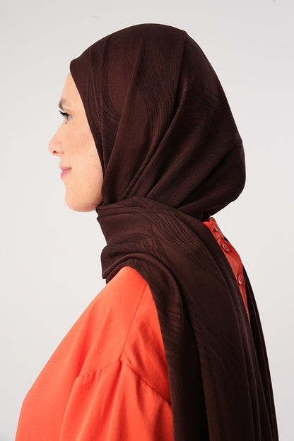 Brown Silky Shimmering Jacquard Shawl