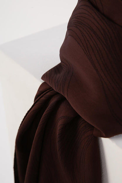 Brown Silky Shimmering Jacquard Shawl