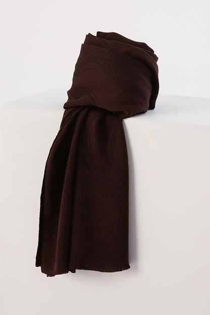 Brown Silky Shimmering Jacquard Shawl