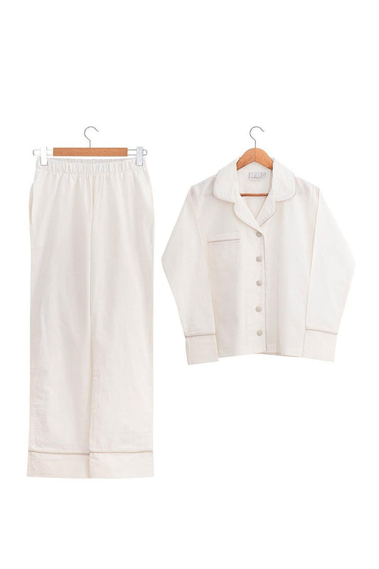 Reya Women's Pajama Set 100% Organic Cotton Linen Cream