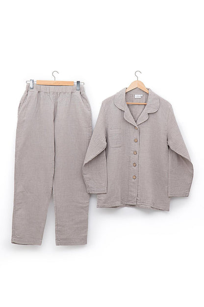 Melsa Women's Pajama Set 100% Organic Cotton Muslin Light Gray