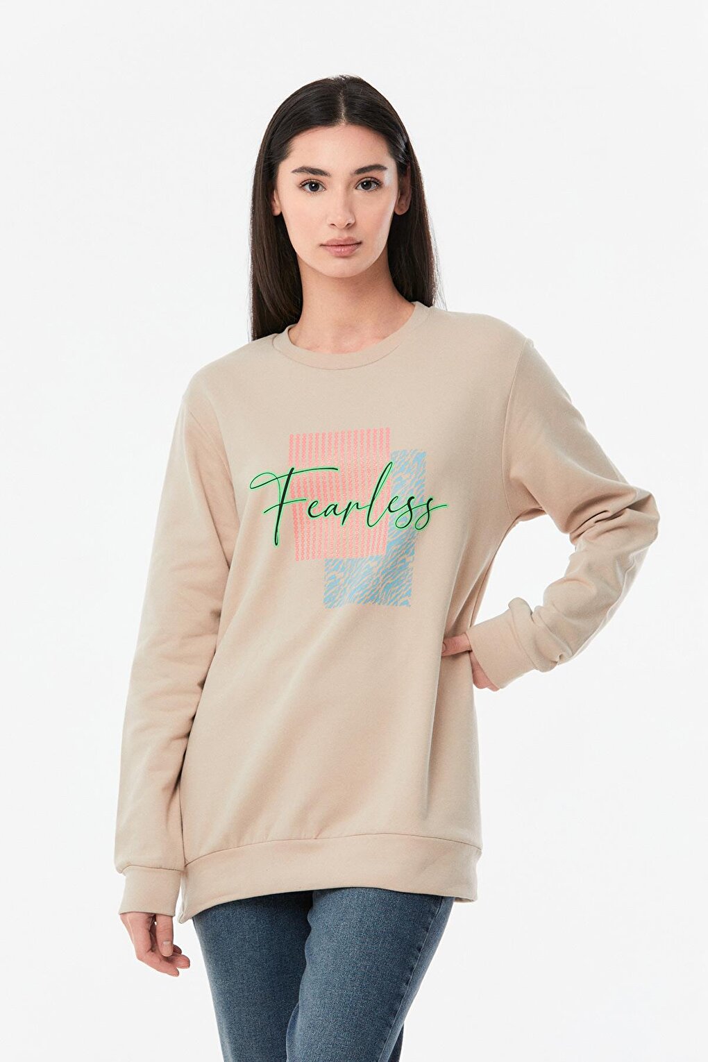 Printed Crew Neck Girl's Sweatshirt