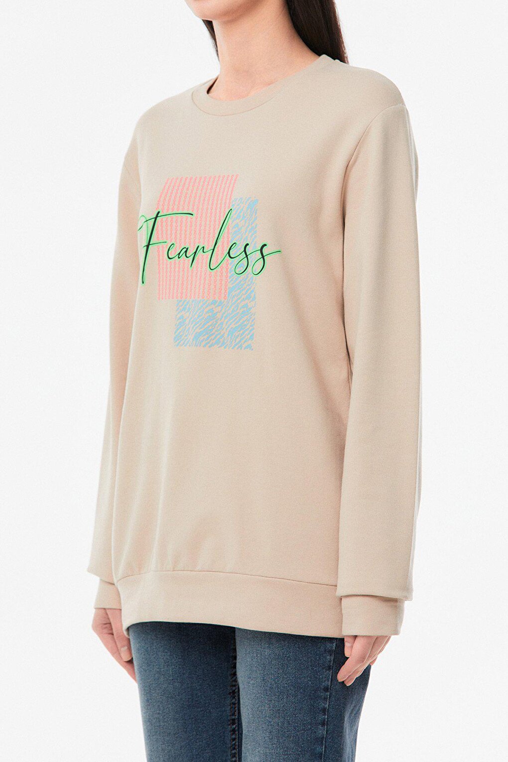 Printed Crew Neck Girl's Sweatshirt