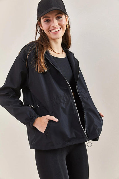 Women's Hooded Raincoat with Elastic Waist