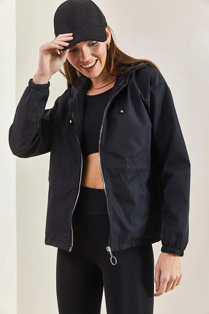 Women's Hooded Raincoat with Elastic Waist