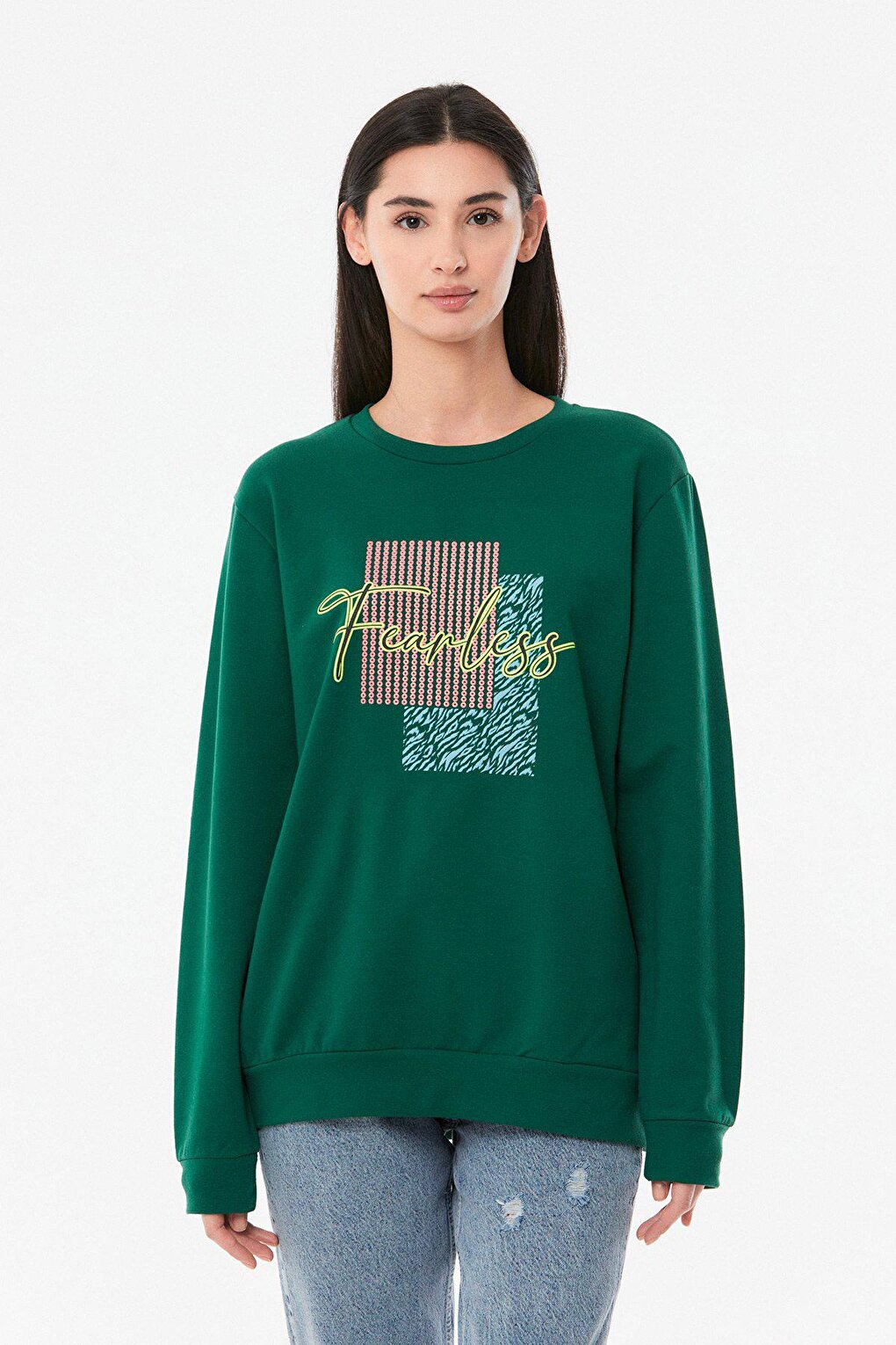 Printed Crew Neck Girl's Sweatshirt