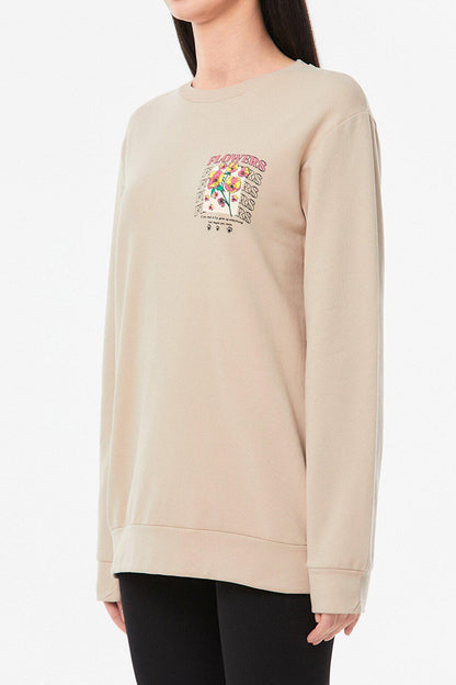 Printed Crew Neck Girl's Sweatshirt