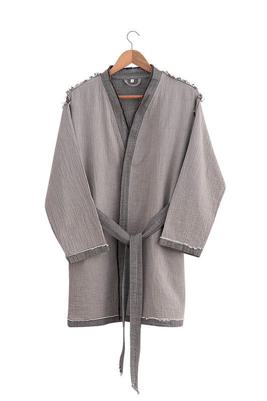 Melsa Women's Dressing Gown 100% Organic Cotton Muslin Anthracite