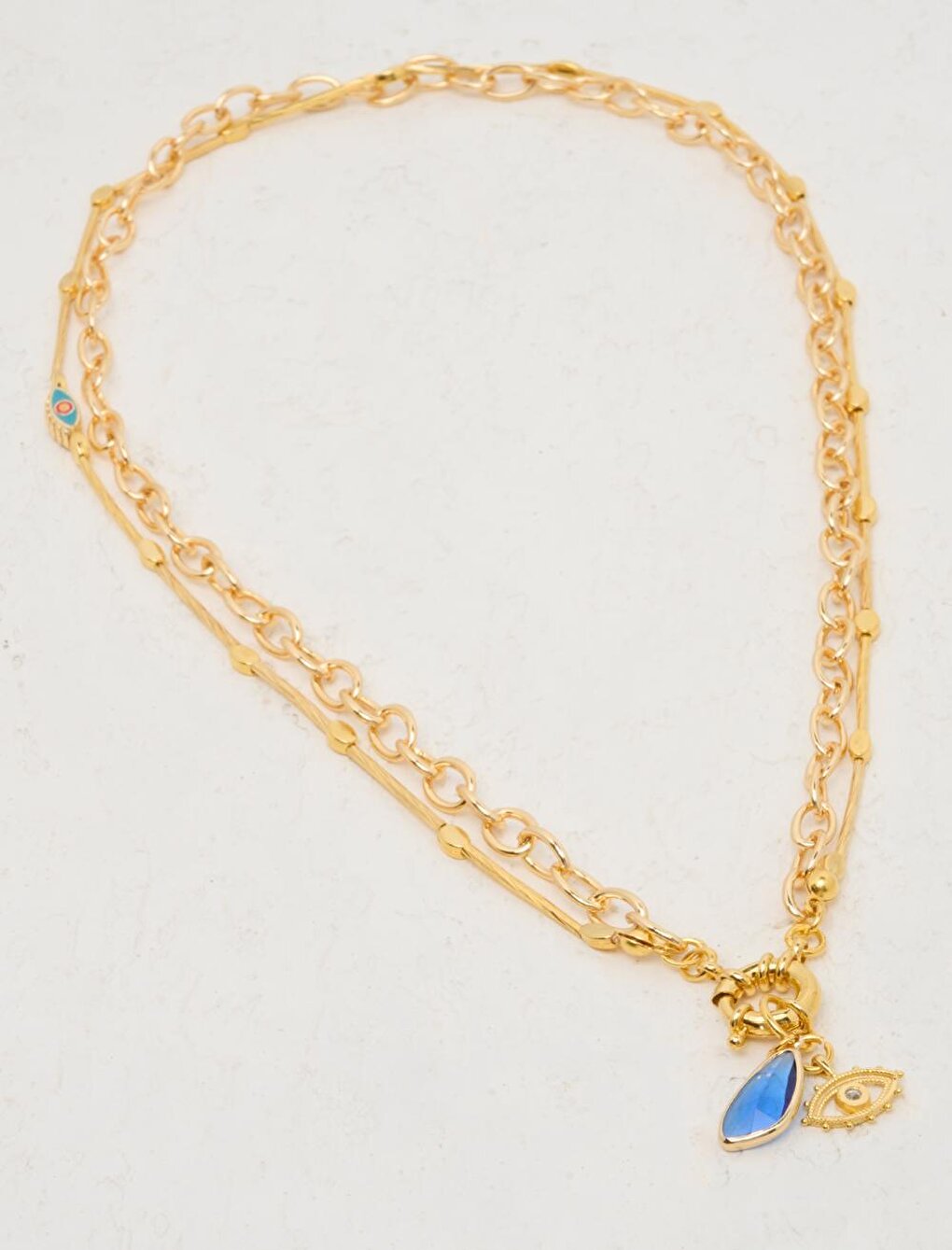 Double Chain Necklace with Golden Eye Figure