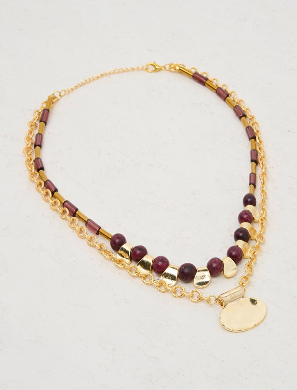 Burgundy Natural Stone Stylish Figured Chain Necklace