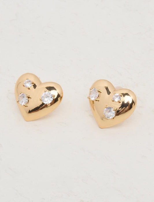 Glittering Earrings with Gold Heart Figures