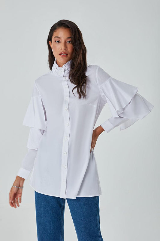 Ruffle Detailed White Shirt