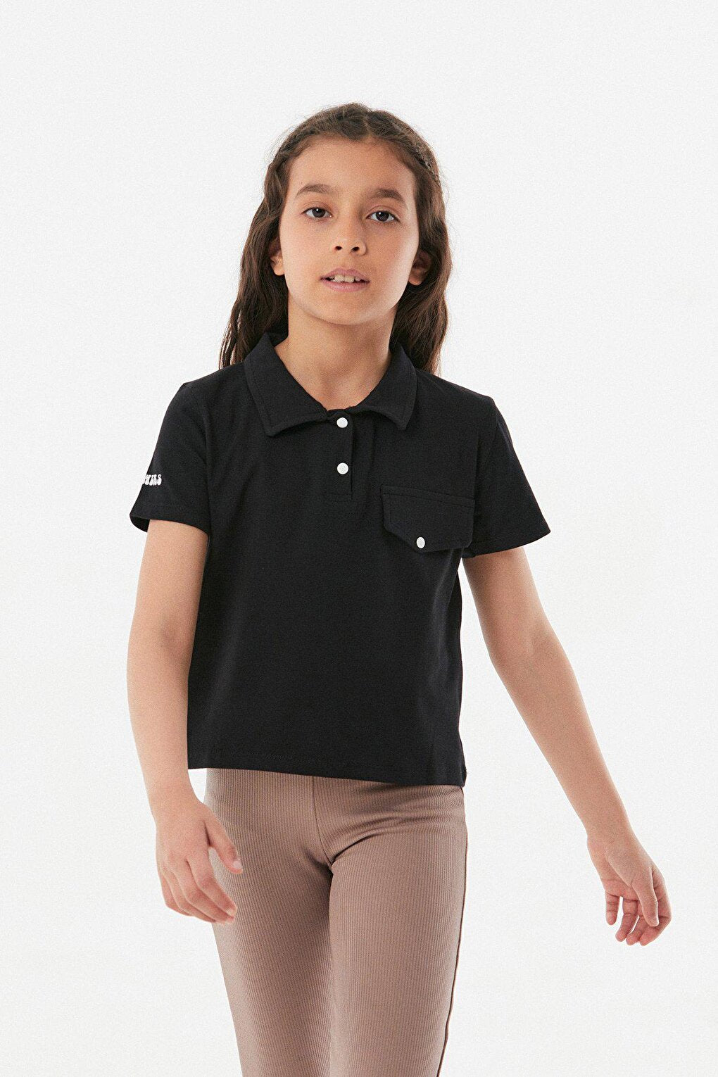 Polo Neck Girl's T-Shirt with Pocket Detail