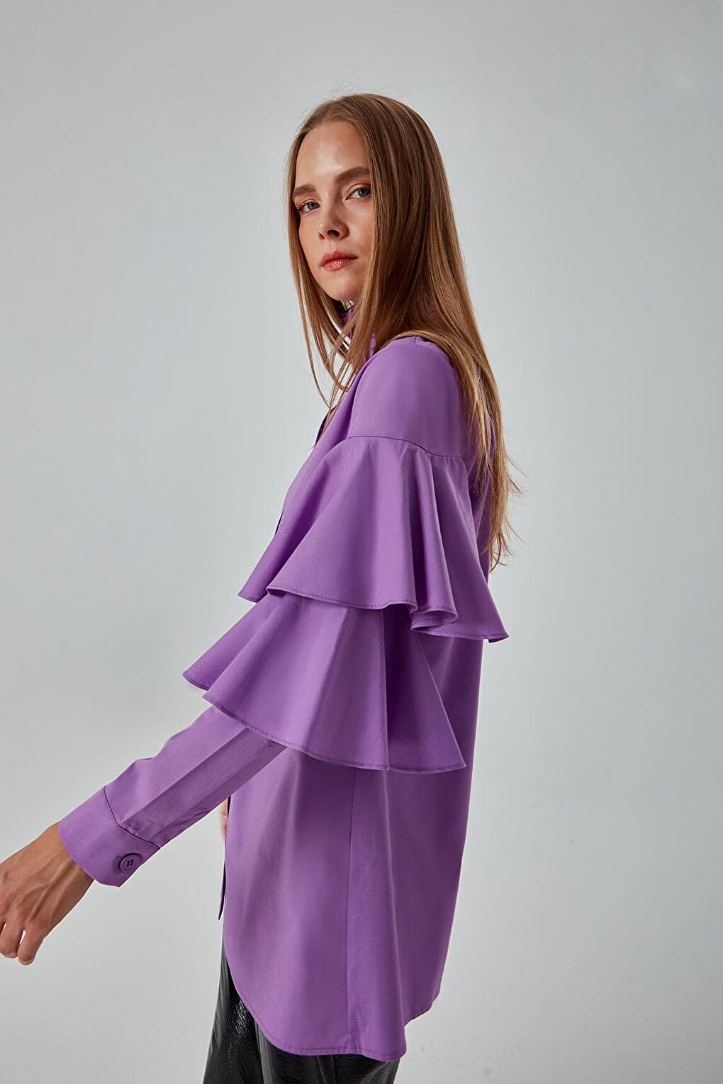 Ruffle Detailed Dark Lilac Shirt