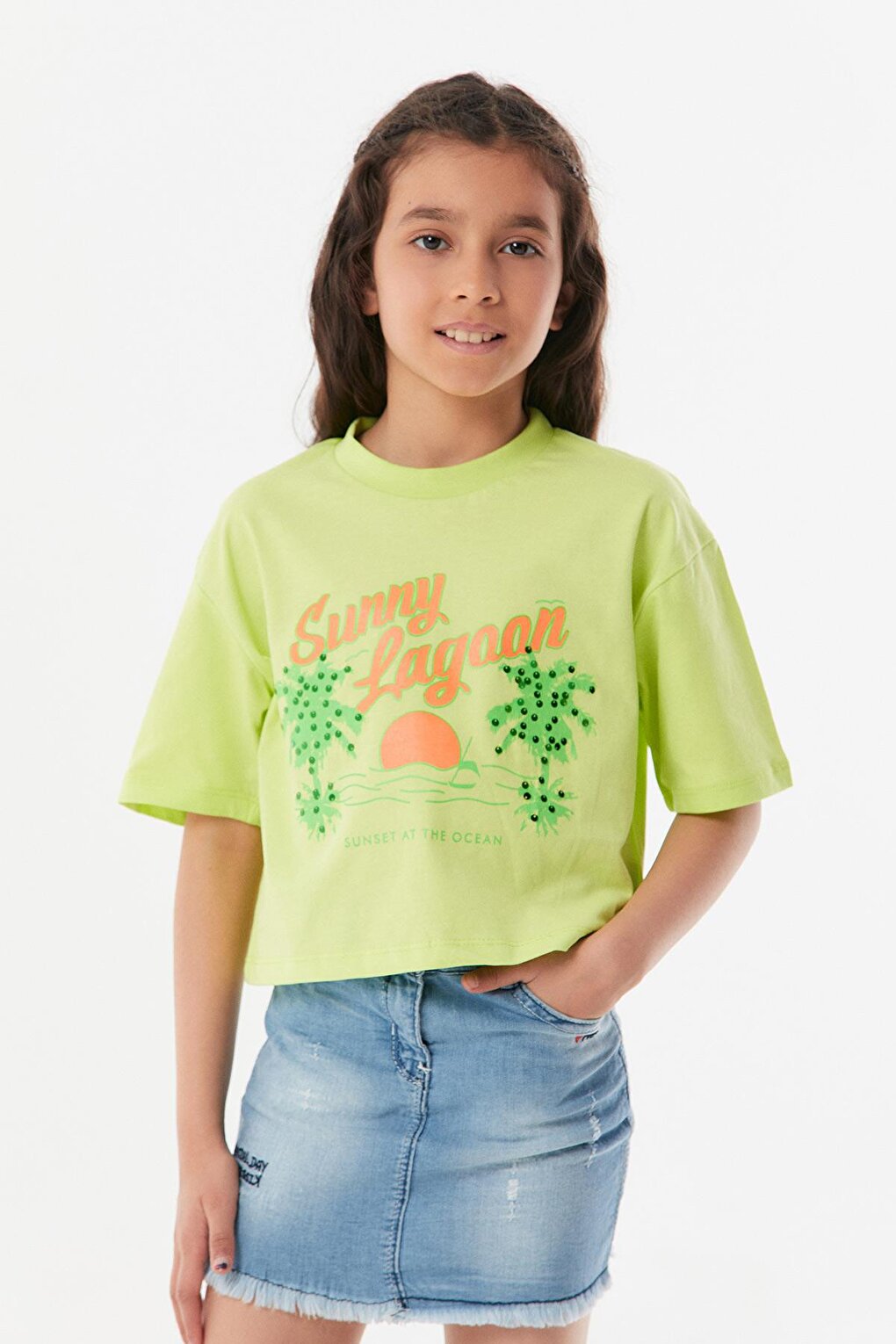 Printed Crew Neck Girls' T-Shirt