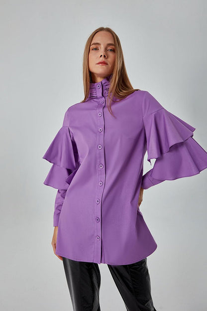 Ruffle Detailed Dark Lilac Shirt