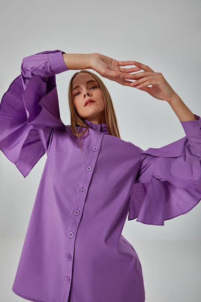 Ruffle Detailed Dark Lilac Shirt