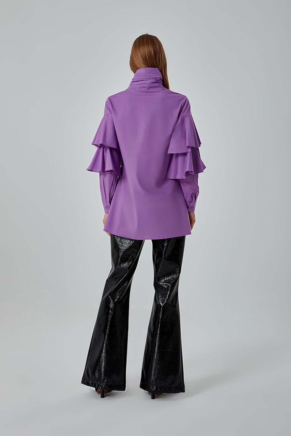 Ruffle Detailed Dark Lilac Shirt