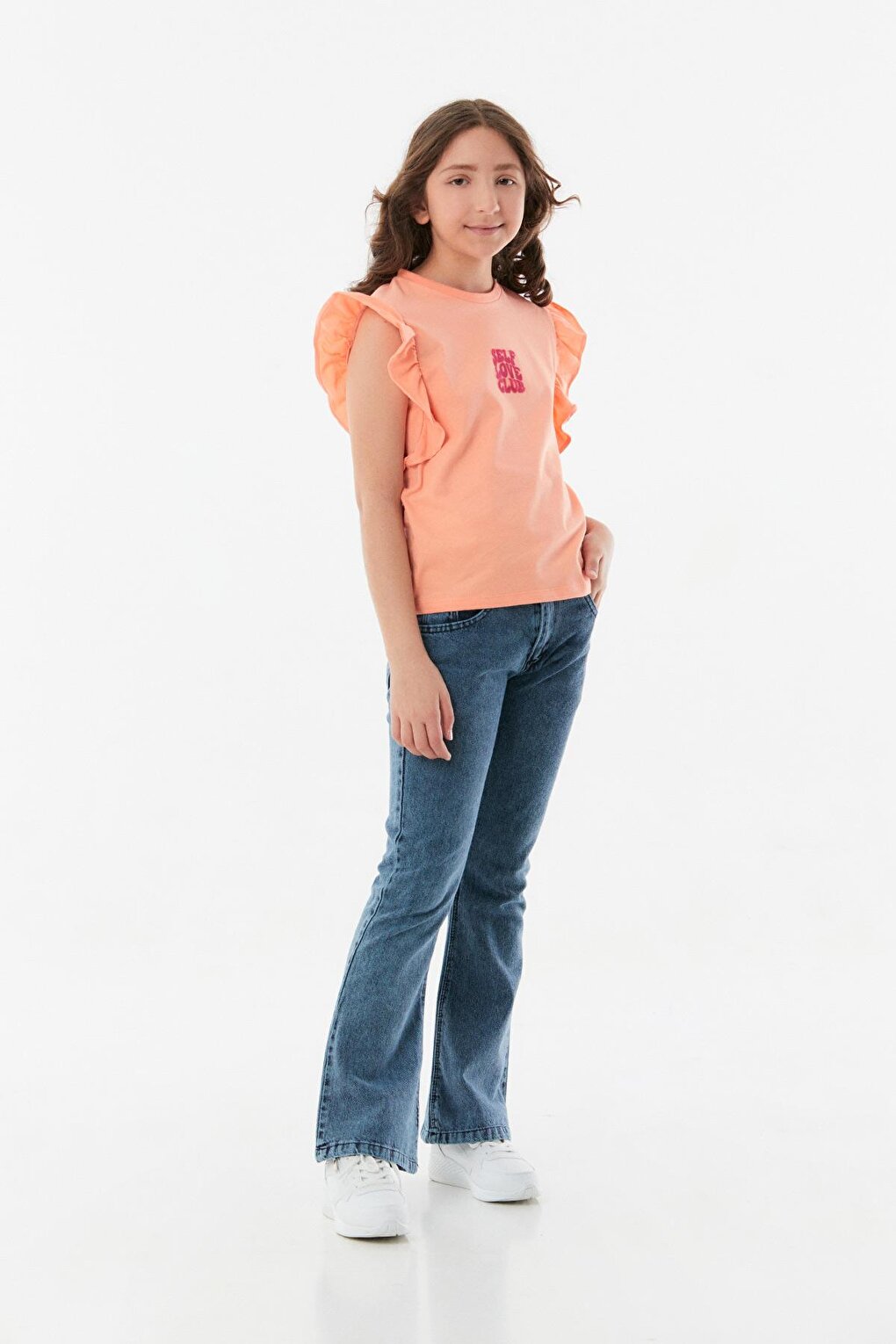 Embroidered Girl's T-Shirt with Ruffled Sleeves