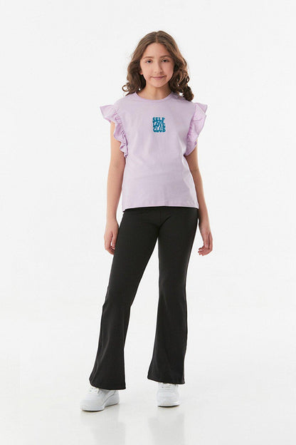 Embroidered Girl's T-Shirt with Ruffled Sleeves