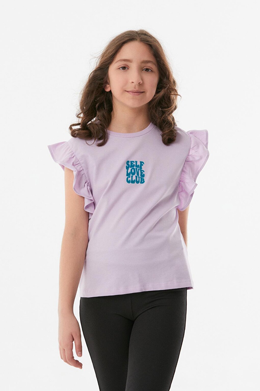 Embroidered Girl's T-Shirt with Ruffled Sleeves