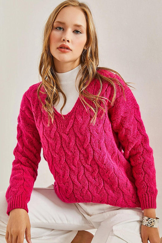 Women's Hair Braid Patterned Knitted Sweater