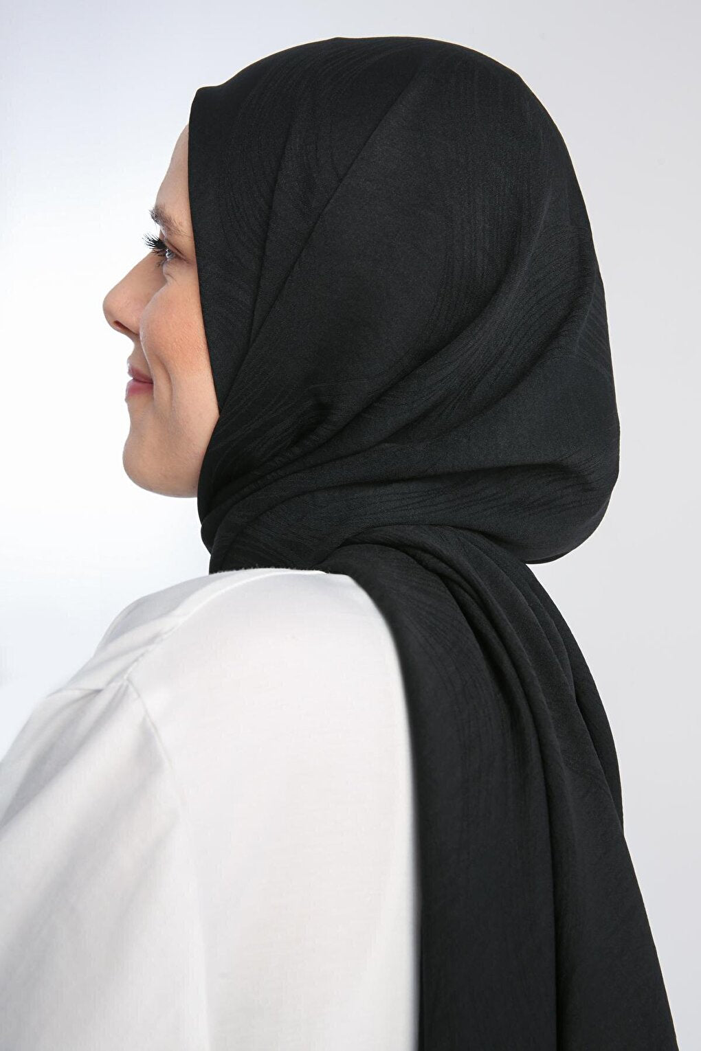 Black Silky Shiny Jacquard Shawl