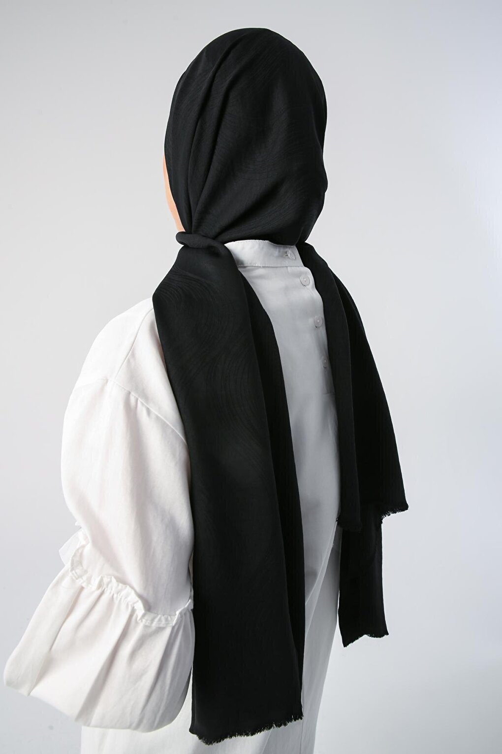 Black Silky Shiny Jacquard Shawl