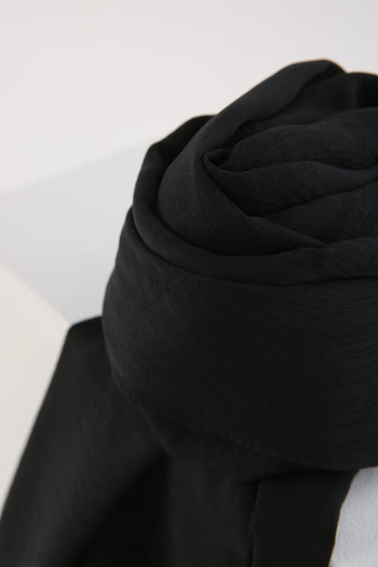 Black Silky Shiny Jacquard Shawl