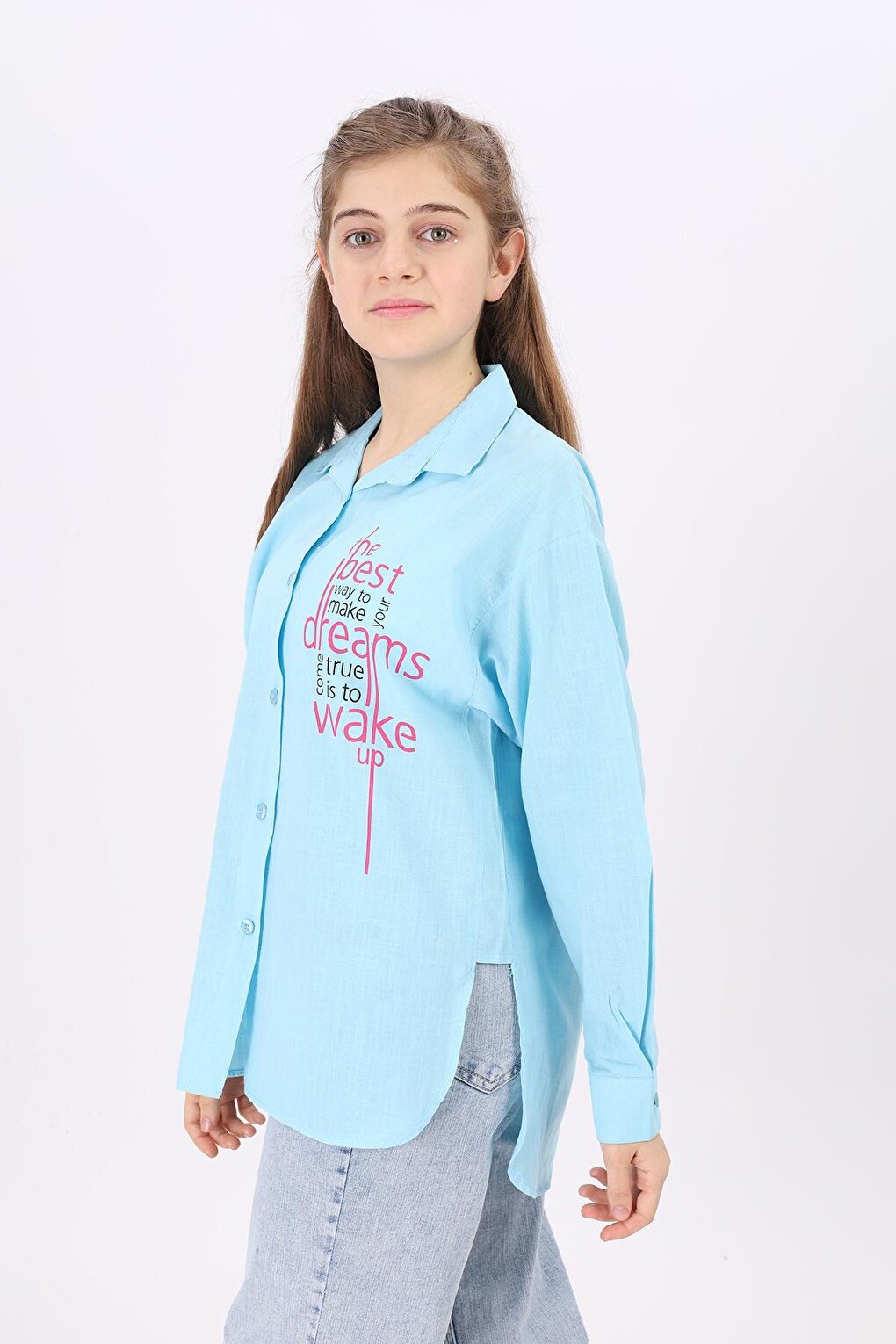 Girl's Text Printed Shirt 9-14 Years Lx181