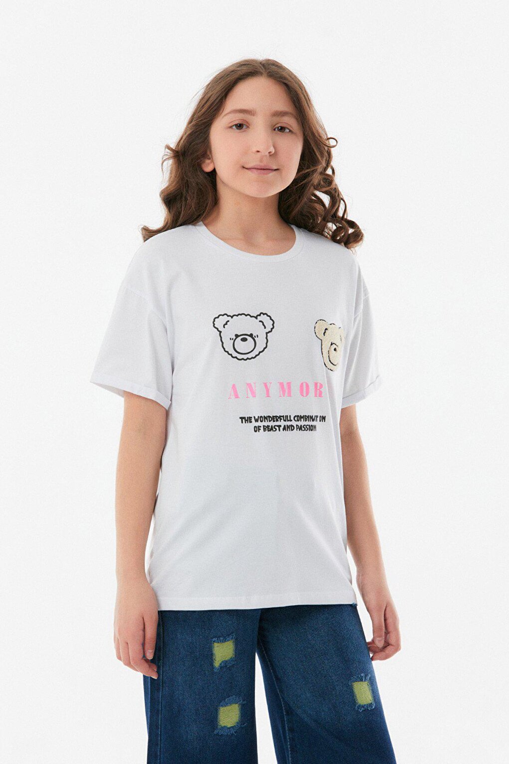 Printed Crew Neck Girls' T-Shirt