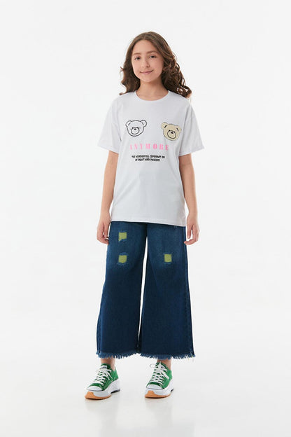 Printed Crew Neck Girls' T-Shirt