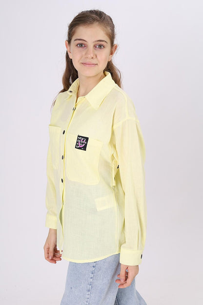 Girl's Comfortable Cut Linen Shirt with Pattern on the Back Lx212